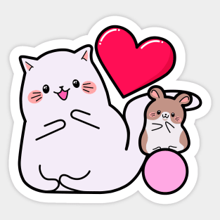 Kawaii style, mouse lovers, Valentine's Day, cute kawaii mice and cats . Sticker